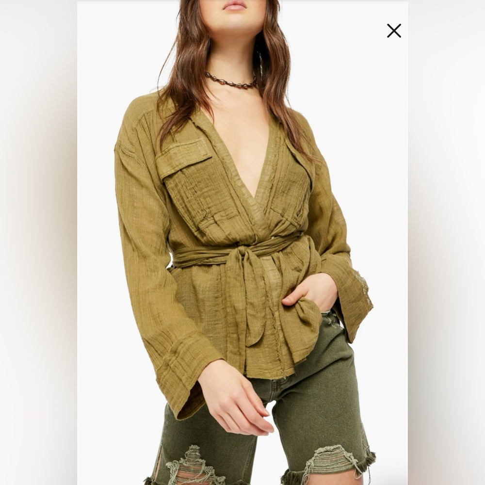 Free People We the Free olive green gauze safari shirt S M